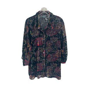 Bridgetown Floral Velvet Burnout Button Down Shirt Dark Romantic Whimsigoth 1X